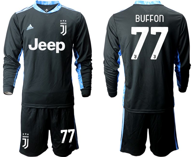 Men 2020-2021 club Juventus black long sleeve goalkeeper #77 Soccer Jerseys